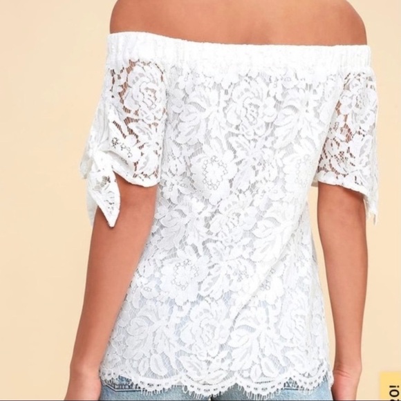 Lulu’s Ethereal View Ivory Lace Off Shoulder Top Medium - Picture 2 of 16